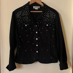 Christine Alexander TOP Designer Womens Size Small Black Jacket Crystal Buttons!